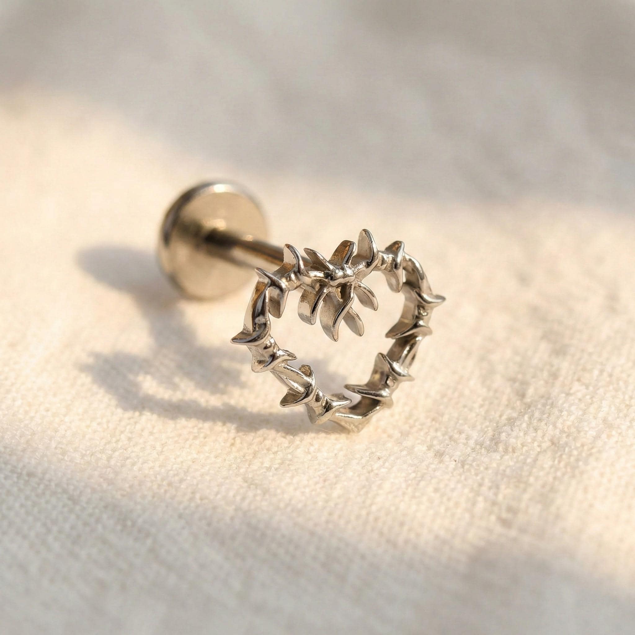 16G Titanium Hollow Heart Flat Back Stud • Gothic Cartilage, Helix & Tragus Earring – Dainty Labret Piercing Jewelry