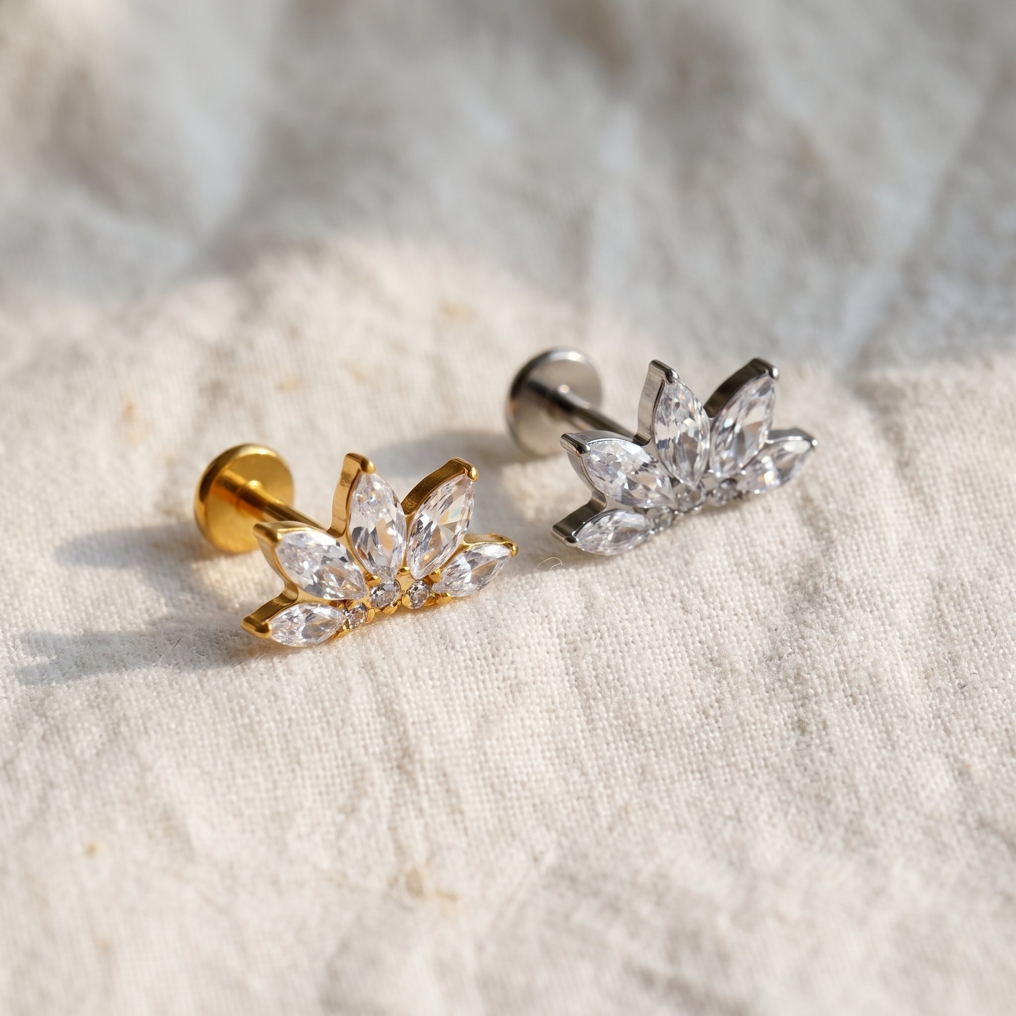 Lotus Flower Fan Stud – Titanium CZ Floral Helix & Conch Earring