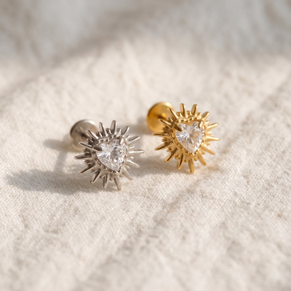 Heartbreak Broken Heart CZ Stud – Titanium Y2K Emo Helix Earring