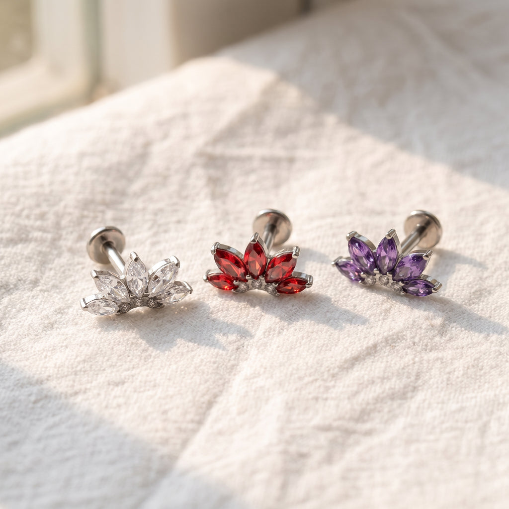 Red Lotus Fan Stud – Gold Titanium Helix & Conch Earring