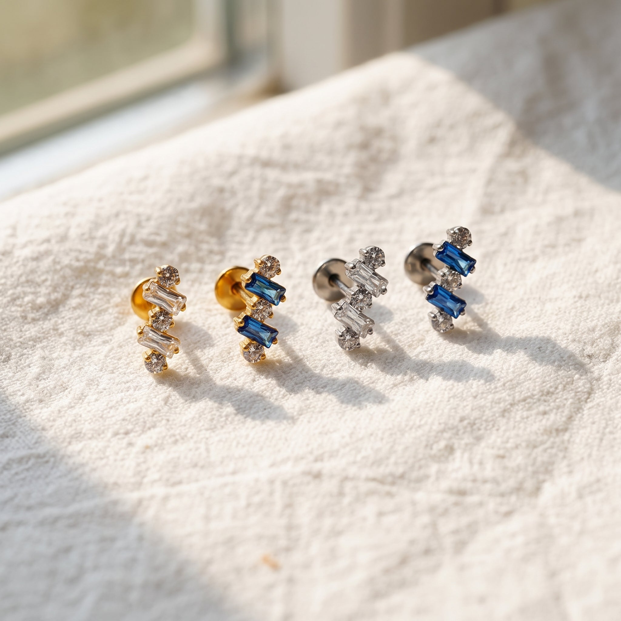 Front view of the titanium ear climber stud designed for helix and conch piercings