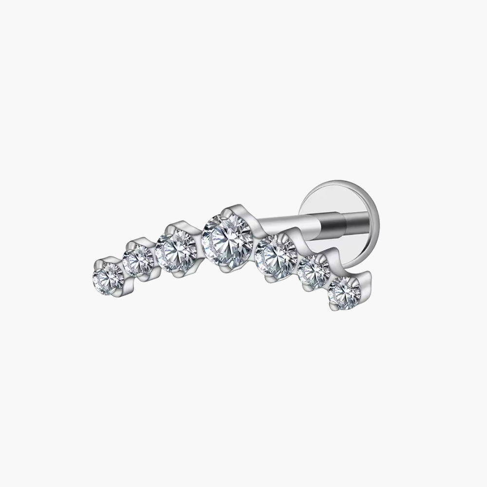 CZ Curved Bar Flat Back Stud – Titanium Helix & Tragus Earring