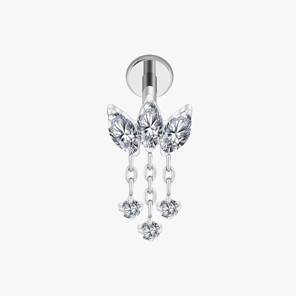 Lotus Flower Dangle Stud – Titanium CZ Chain Cartilage Earring