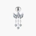 Lotus Flower Dangle Stud – Titanium CZ Chain Cartilage Earring