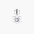 16G Titanium Pearl Flower Stud, ASTM F136 Flat Back Labret, CZ Floral Cartilage Earring, Tragus Helix Piercing, Dainty Nose Jewelry