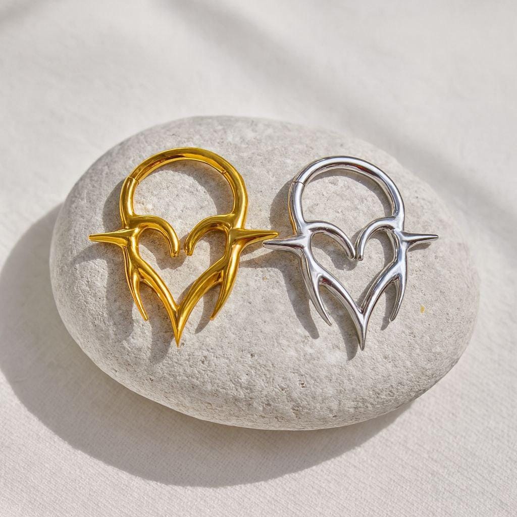 16G Titanium Heart Septum Clicker • Hinged Nose Ring for Tragus, Cartilage & Helix Piercings – Punk Body Jewelry