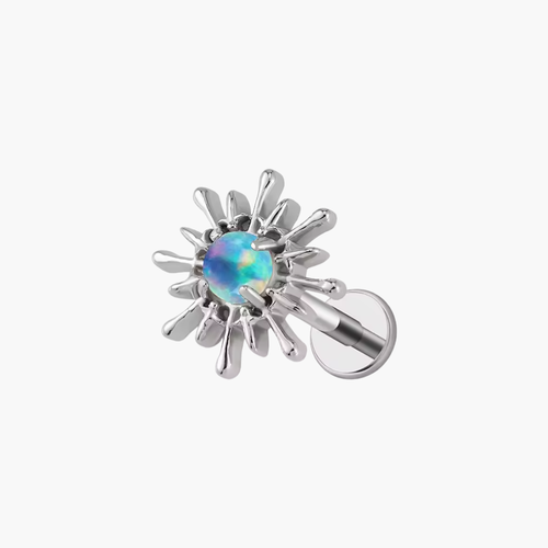 Titanium opal flat-back labret stud for helix, tragus and nose piercings