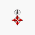Red 4-Petal Star Stud – Gold Titanium Garnet CZ Helix Earring