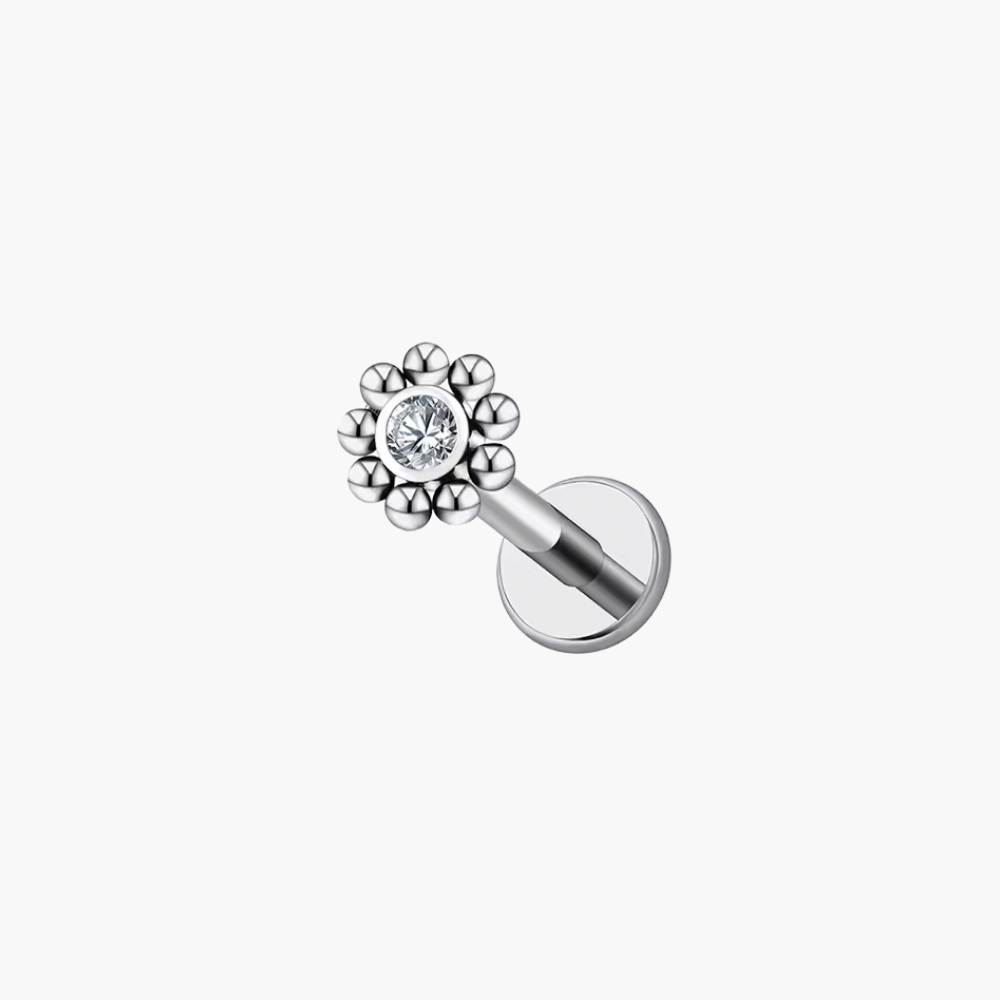 Tiny Flower Push Pin Labret – Titanium Flat Back Stud