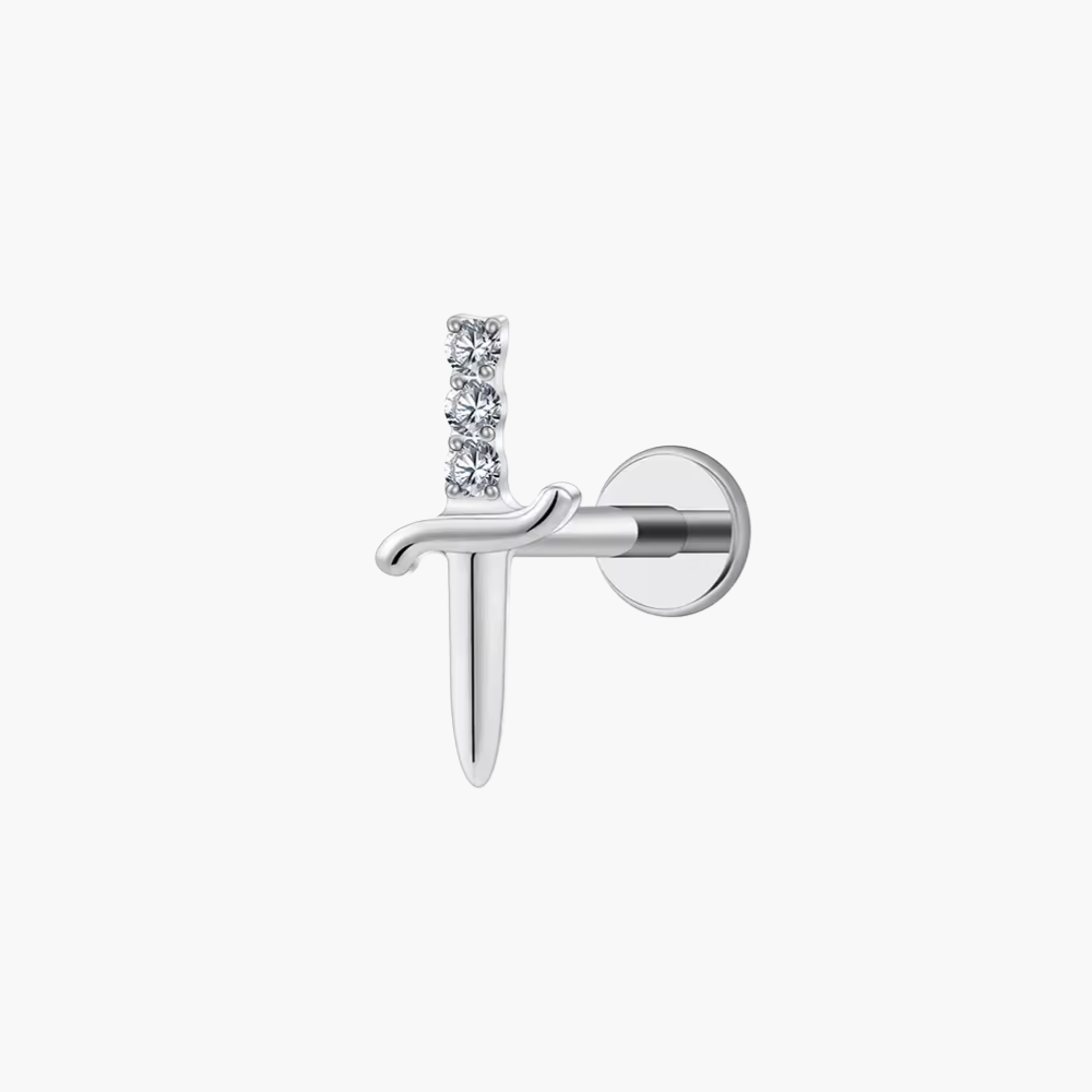 Sword Stud – Titanium CZ Dagger Flat Back Earring