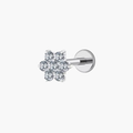 Titanium Tiny Flower Stud, 16G CZ Crystal Labret, Flat Back Earring, Tragus Helix Conch Cartilage Piercing, Hypoallergenic Jewelry