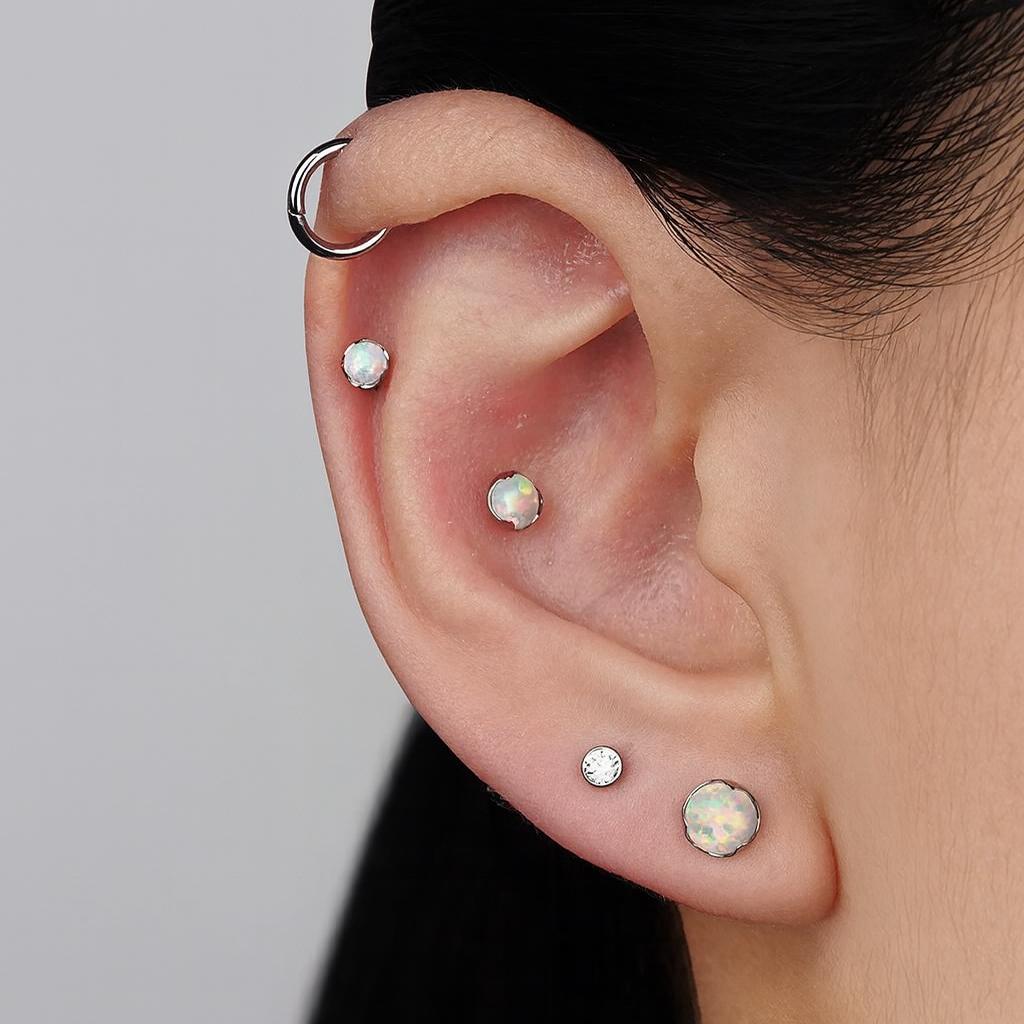16G Titanium Labret Stud Earring • Opal Flat Back Earring • Helix Earring • Tragus Earring • Cartilage Earring • Nose Ring • Gift for Her