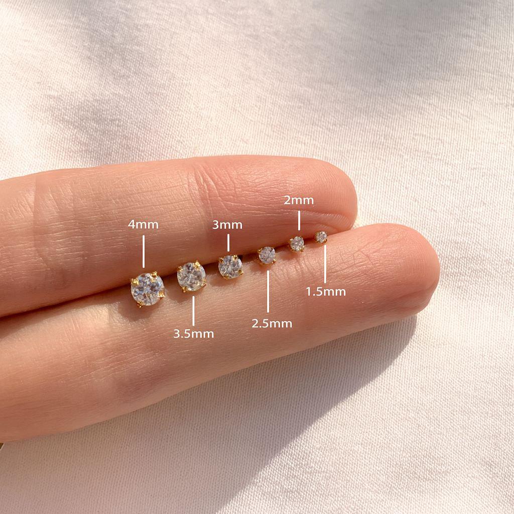 16G 18G 20G Threadless Titanium Stud, Gold Push Pin Flat Back, Tiny Diamond Nose Ring, CZ Helix Tragus Conch Cartilage Earring