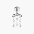 16G Titanium Hidden Helix Earring, Triple CZ Dangle Chain Cartilage Stud, Trinity Teardrop Charm, Flat Back Piercing Jewelry ASTM F136