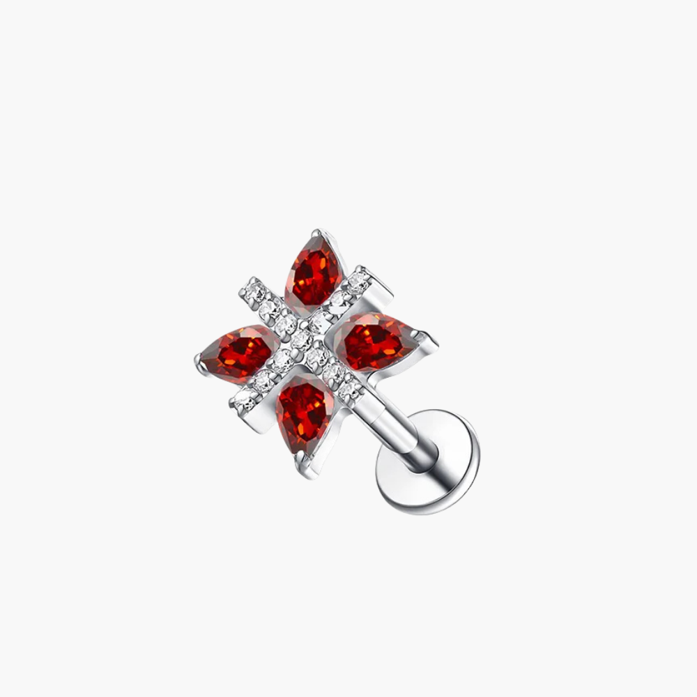Four-Petal Flower Stud 16G – Titanium CZ Teardrop Cartilage Earring