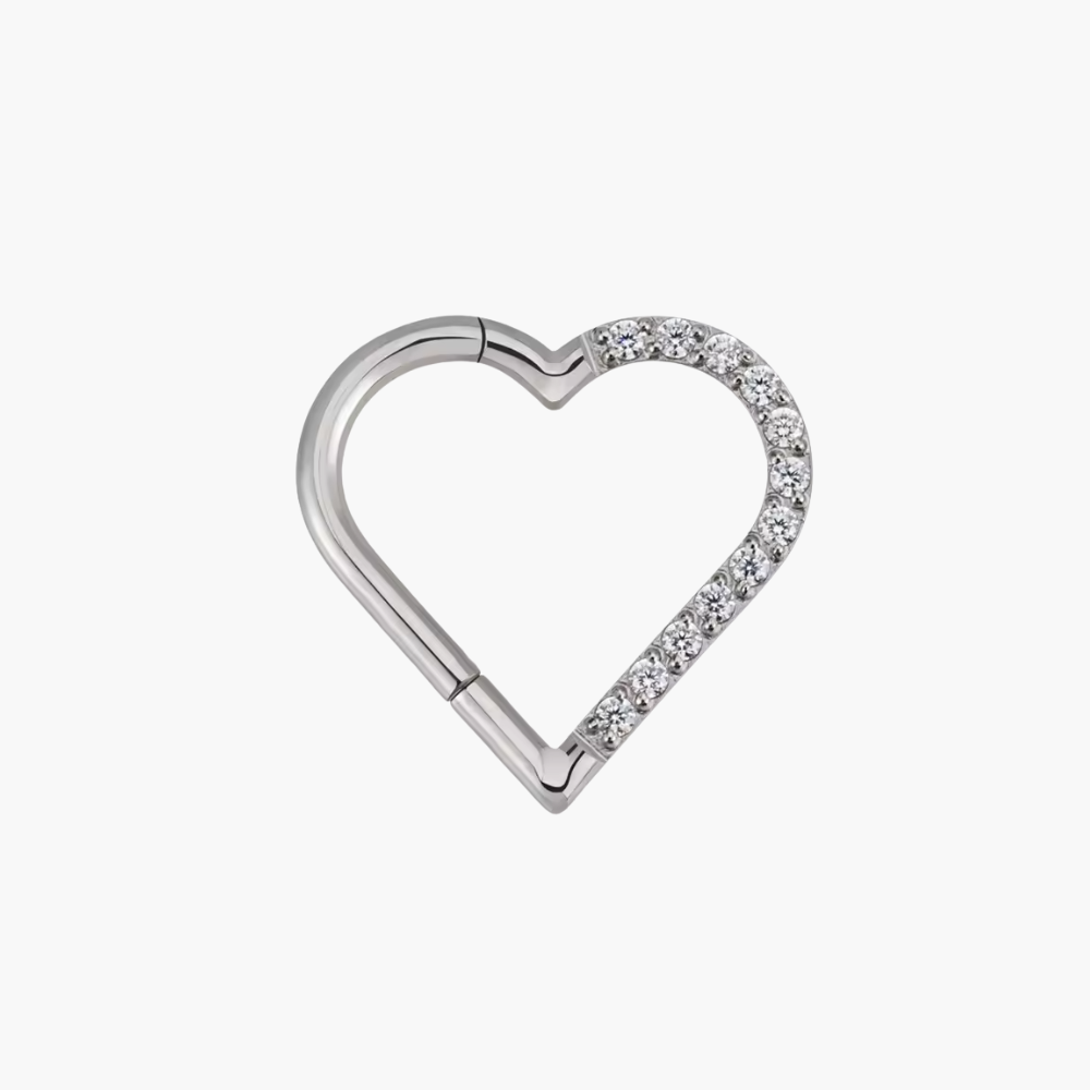 Heart CZ Daith Clicker Hoop – Titanium Hinged Cartilage Ring