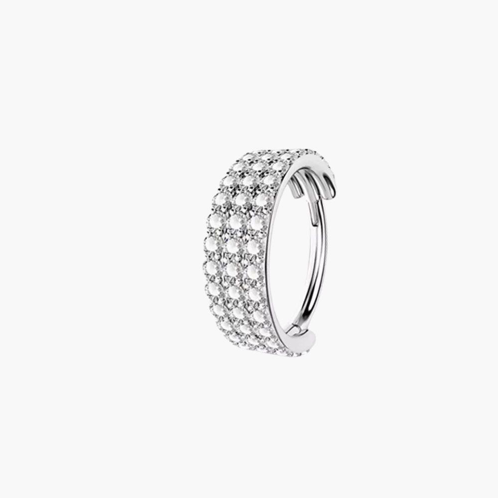 16G Titanium Clicker Hoop | Triple Layer CZ Conch Piercing | Luxury Cartilage Earring | ASTM F136 Hypoallergenic Nose Ring