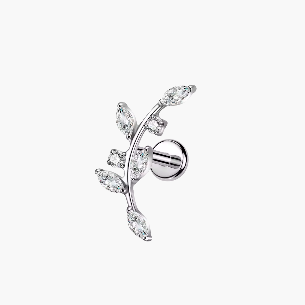 CZ Leaf Labret Stud 16G – Titanium Botanical Cartilage & Helix Earring