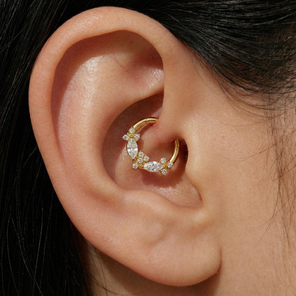 16G Titanium Marquise CZ Septum Clicker, Hinged Daith Hoop 8mm 10mm, Cartilage Helix Earring, Hypoallergenic Piercing