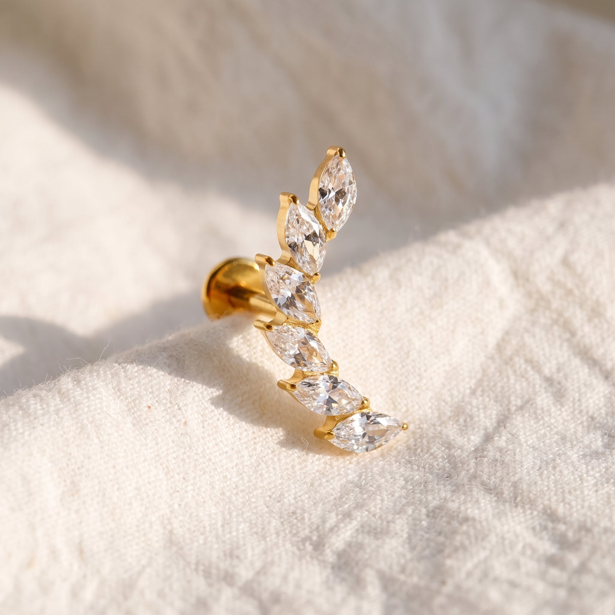 Marquise CZ Ear Climber – Titanium Helix Crawler Stud