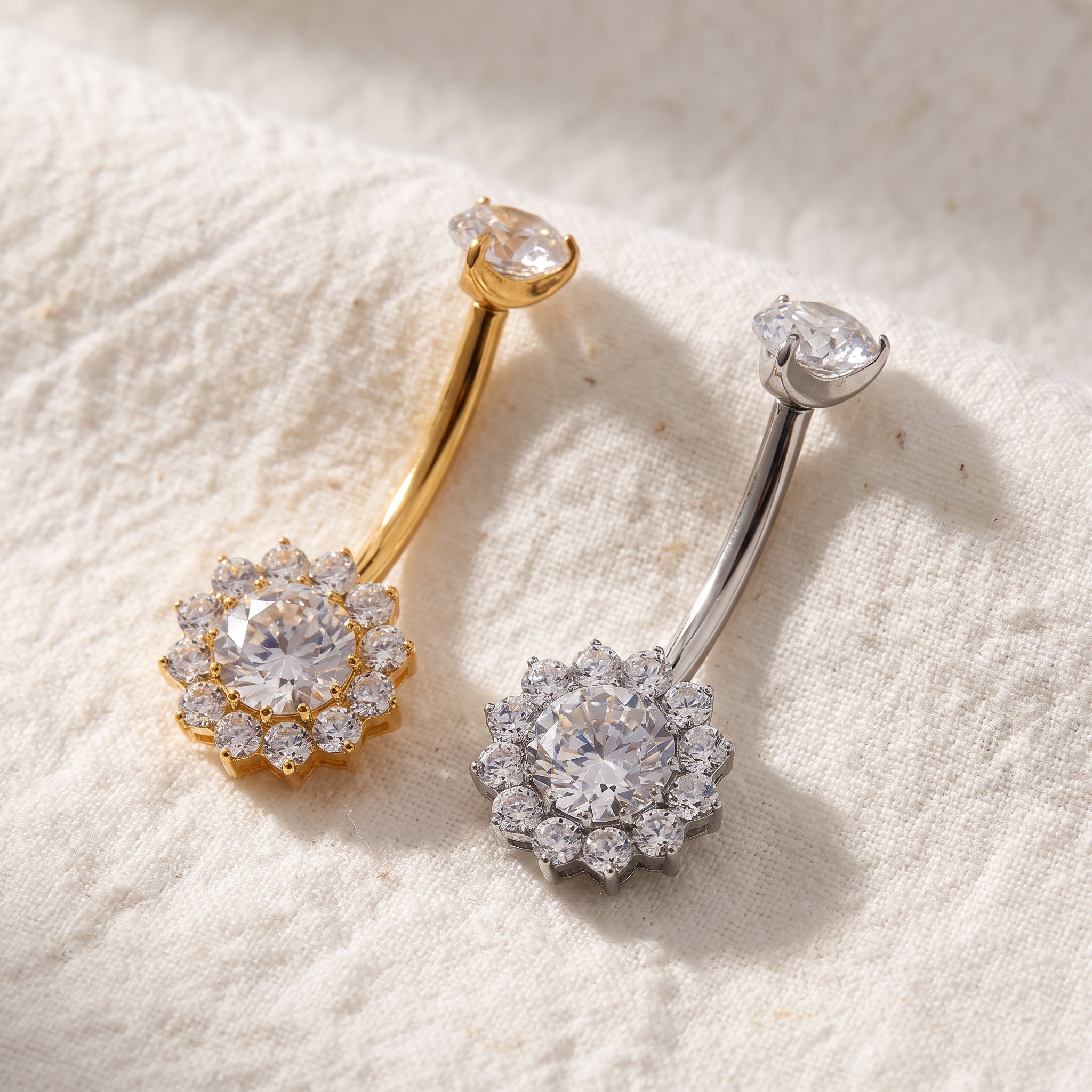 14G Titanium Halo Belly Ring, Opal Garnet CZ Navel Piercing, Luxurious Round Gem Body Jewelry, Curved Barbell ASTM F136