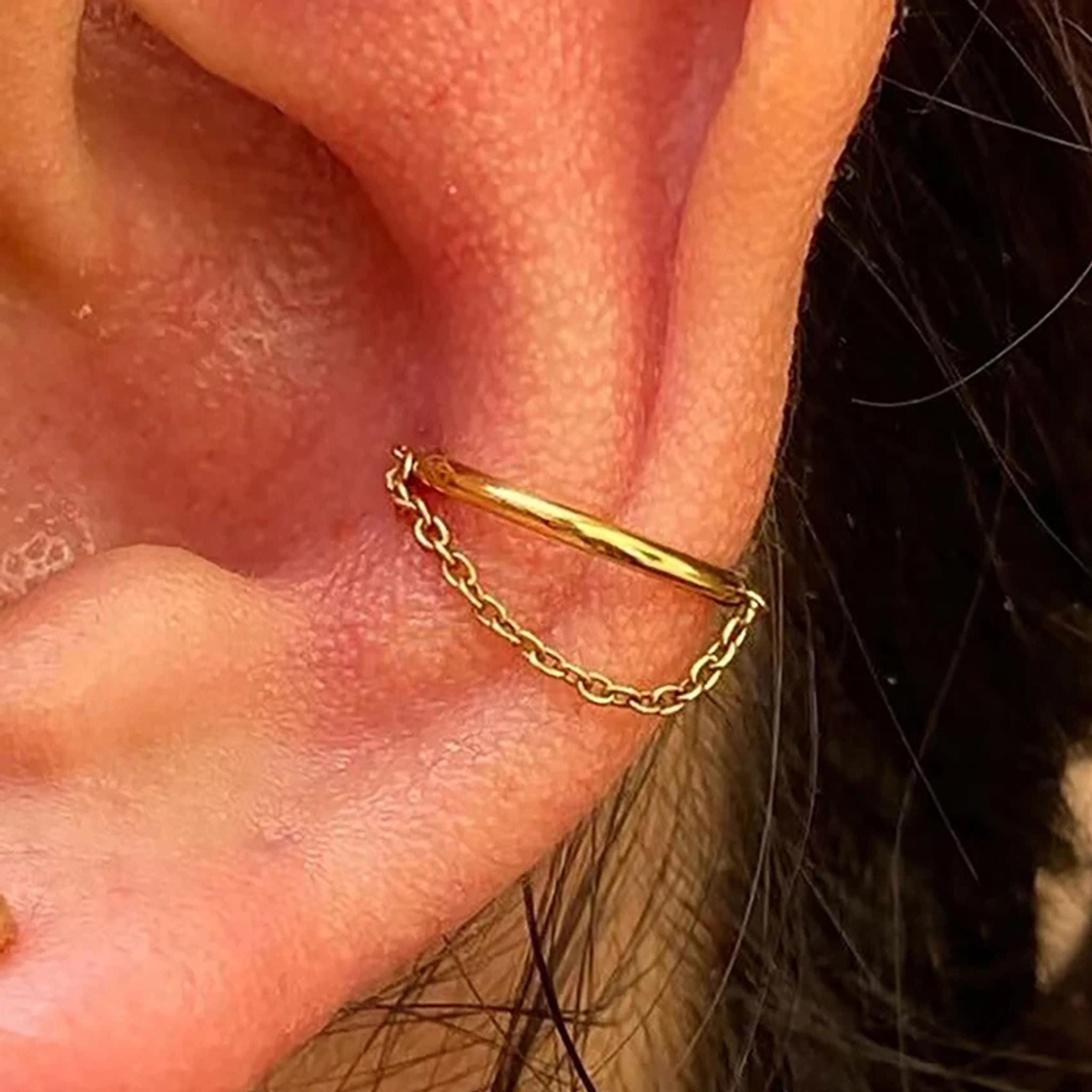 16G Titanium Chain Septum Clicker, Dangle Nose Ring, Hinged Segment Hoop, Edgy Helix Cartilage Earring, Industrial Chain Jewelry