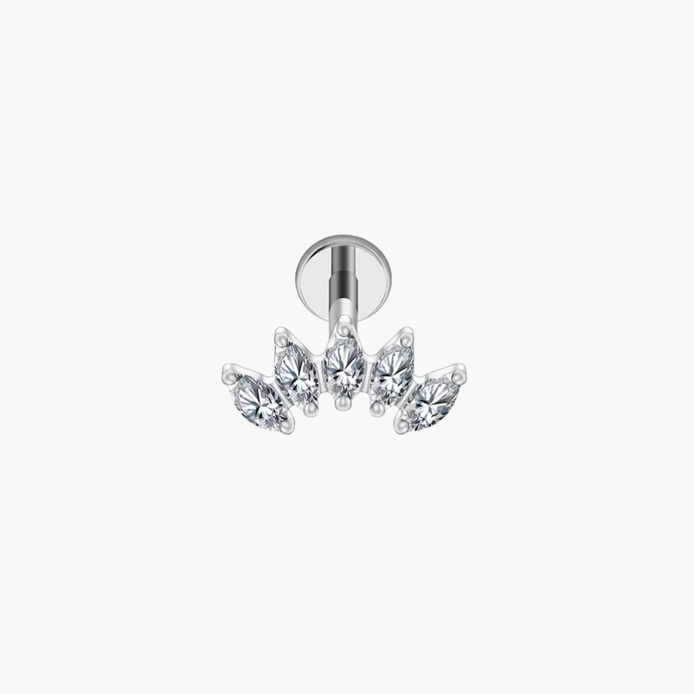 Marquise Fan Crown Stud – Titanium CZ Crystal Helix & Conch
