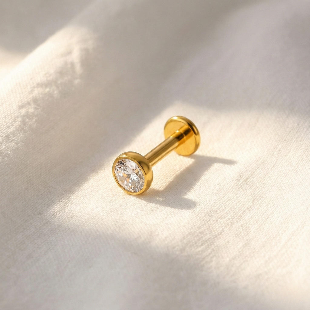 16G/18G Titanium Bezel CZ Labret Stud Earring • Tragus Earring • Helix • Cartilage • Internally threaded • Flat Back Earring • Gift for Her
