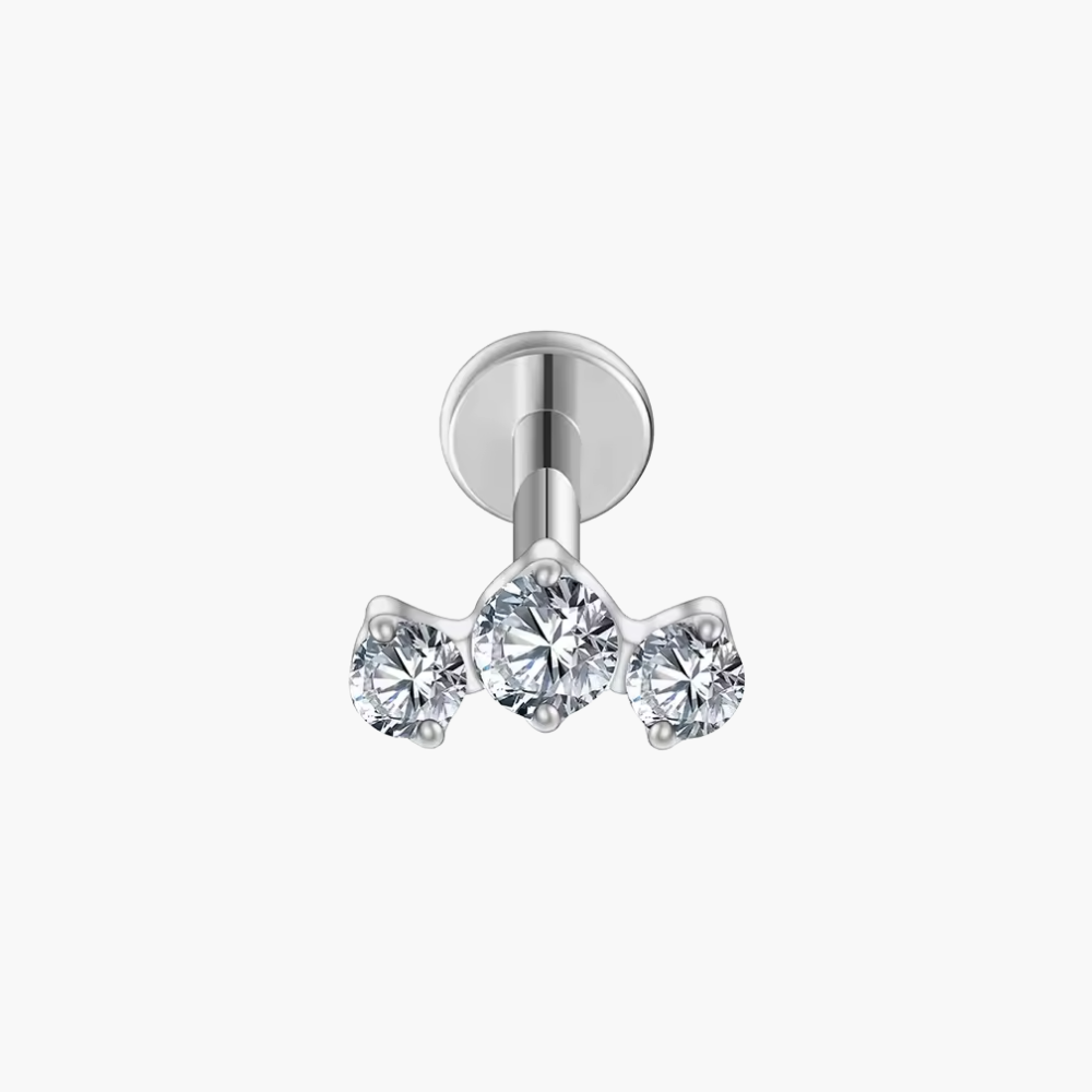 Trinity Cluster Labret – Titanium Triple CZ Flat Back Stud