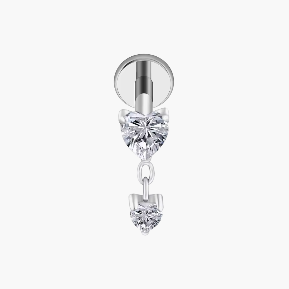 Tiny Heart Dangle Stud – Titanium CZ Drop Cartilage Earring