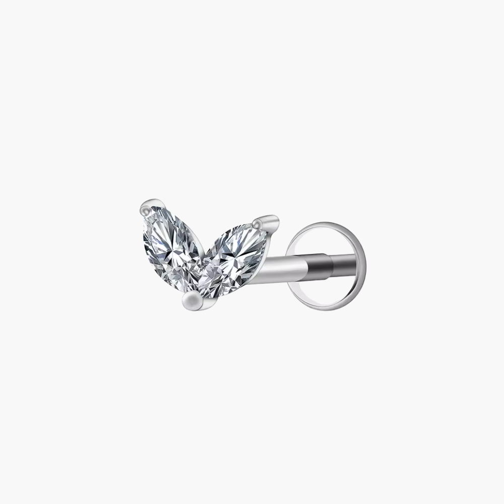 Double Marquise Stud – Titanium CZ Heart Flat Back Earring