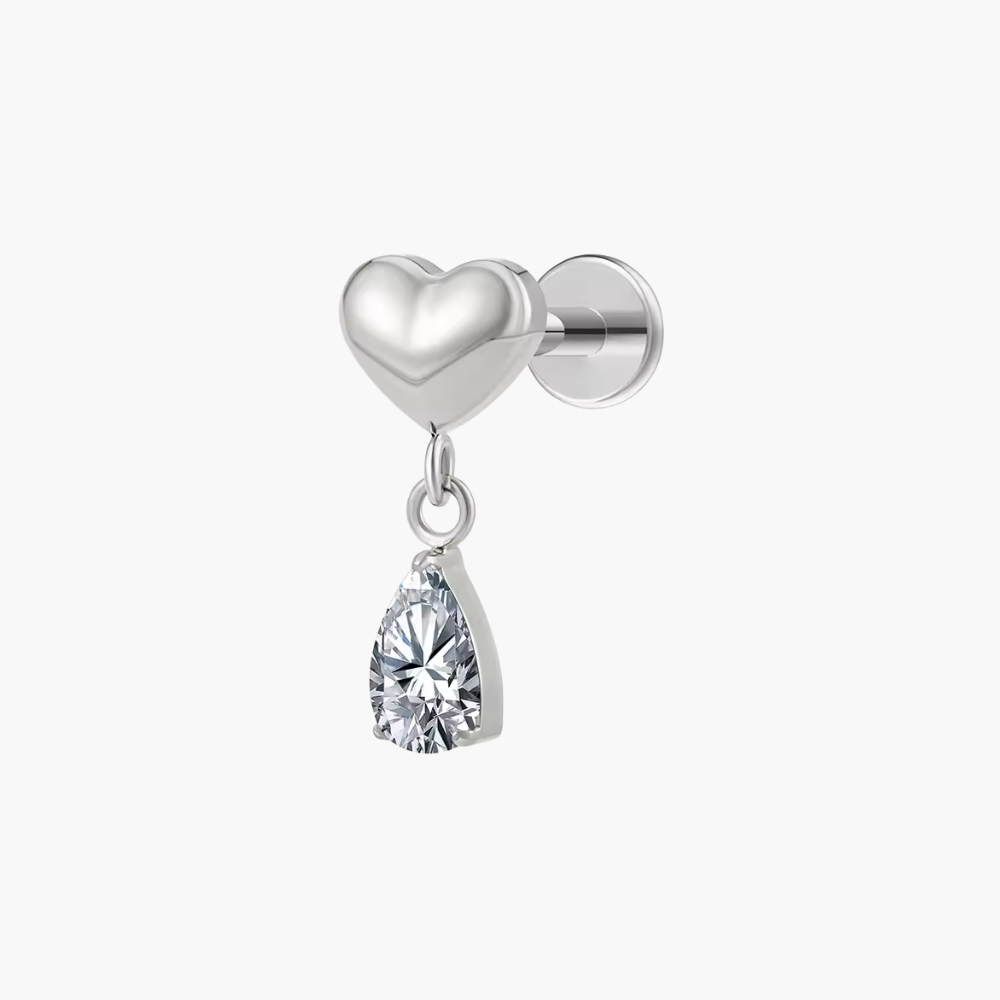 Heart Teardrop Dangle Stud – Titanium CZ Cartilage Earring