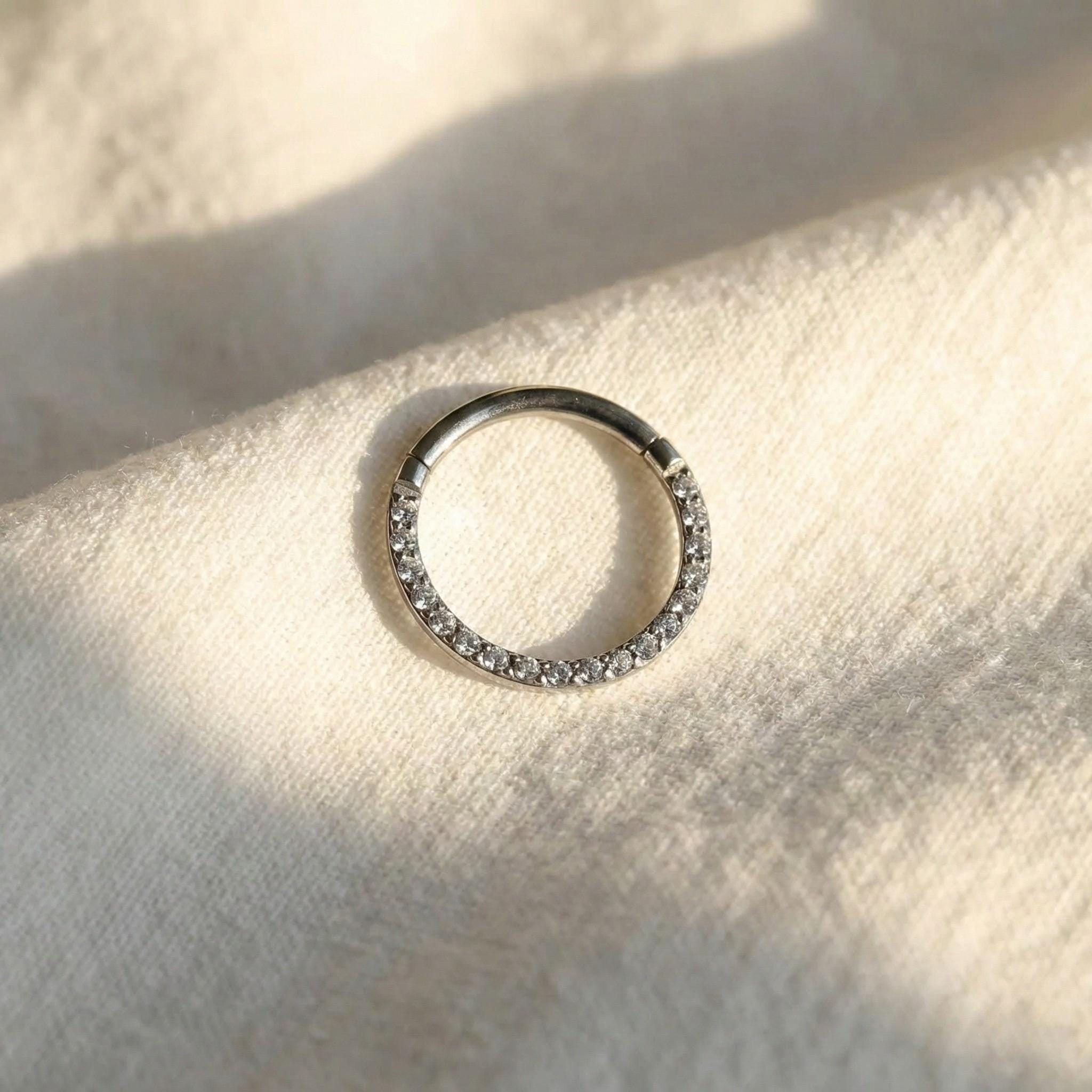 G23 Titanium Clicker Hoop, 16G 18G CZ Hinged Segment Ring, Septum Daith Helix Tragus Cartilage Piercing, Hypoallergenic Nose Earring