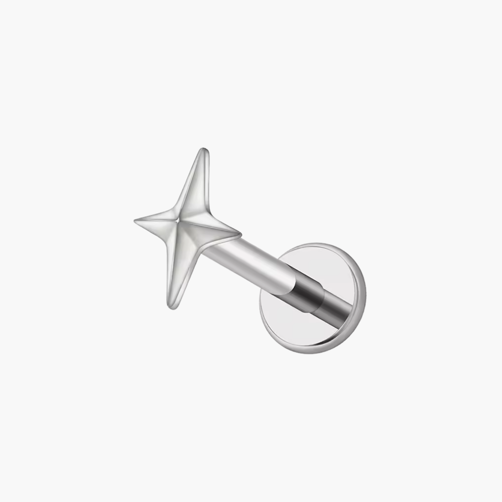 Four-Point Star Flat Back Stud – Titanium Minimalist Helix & Nose Earring