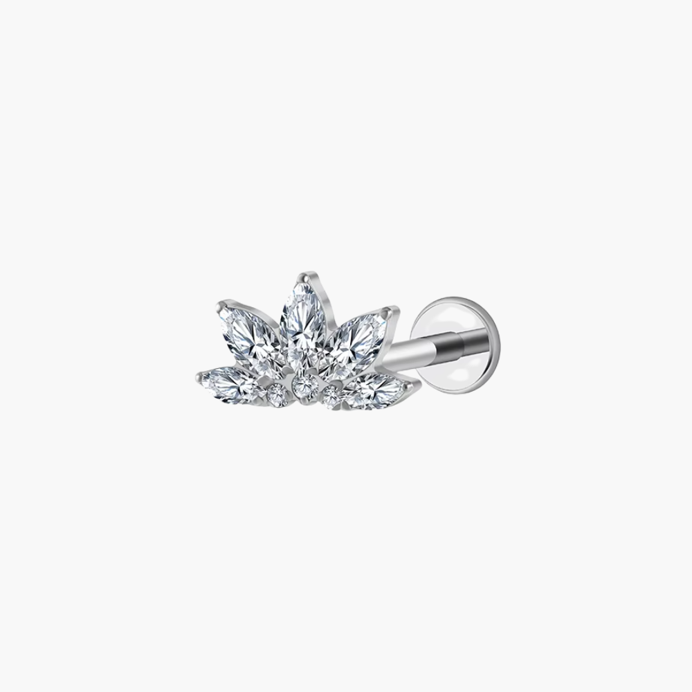Lotus Flower Fan Stud – Titanium CZ Floral Helix & Conch Earring