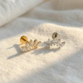 16G Titanium Marquise Fan Stud, CZ Crown Flat Back Earring, Crystal Cluster Helix Tragus Conch Piercing, Bridal Cartilage Jewelry