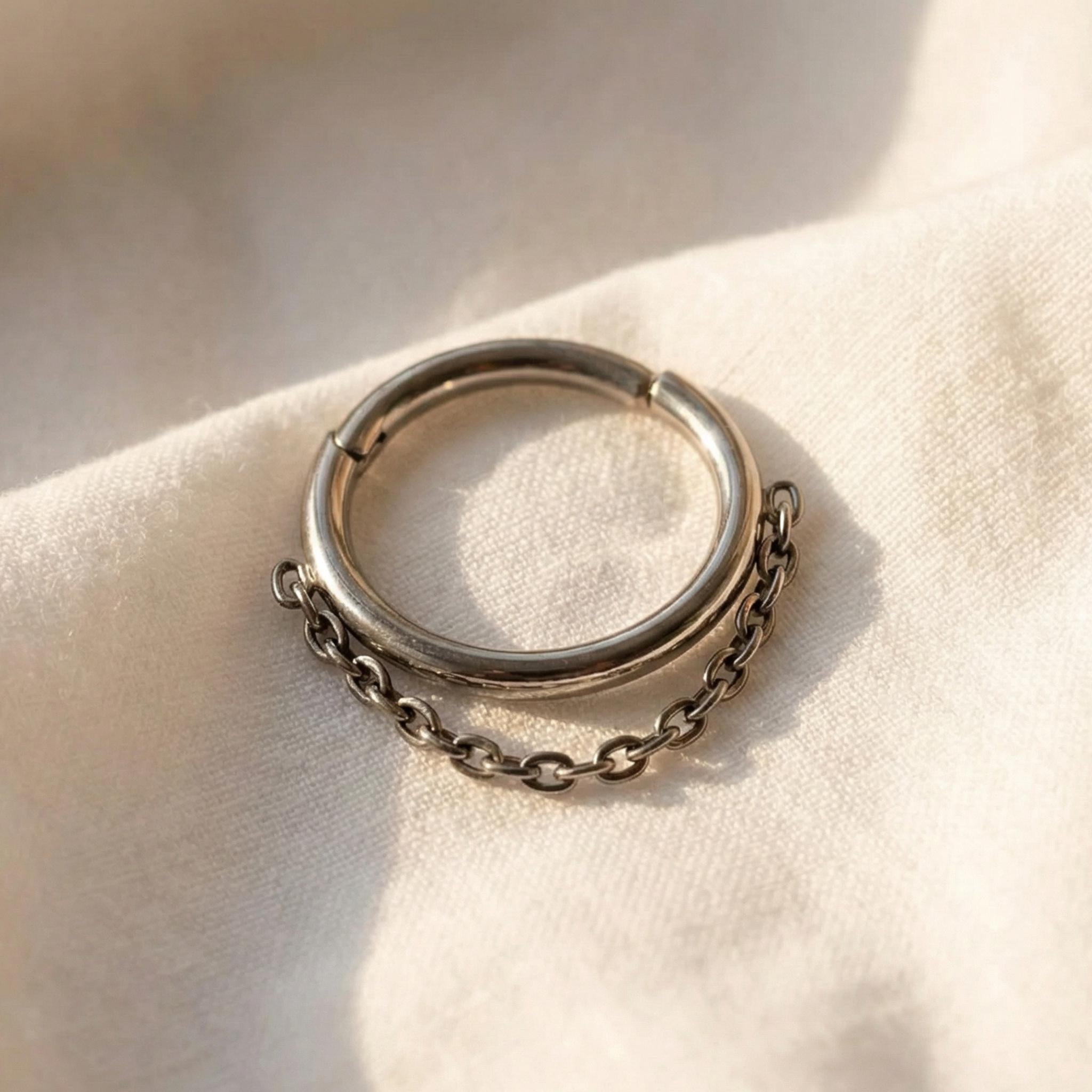 16G Titanium Chain Septum Clicker, Dangle Nose Ring, Hinged Segment Hoop, Edgy Helix Cartilage Earring, Industrial Chain Jewelry