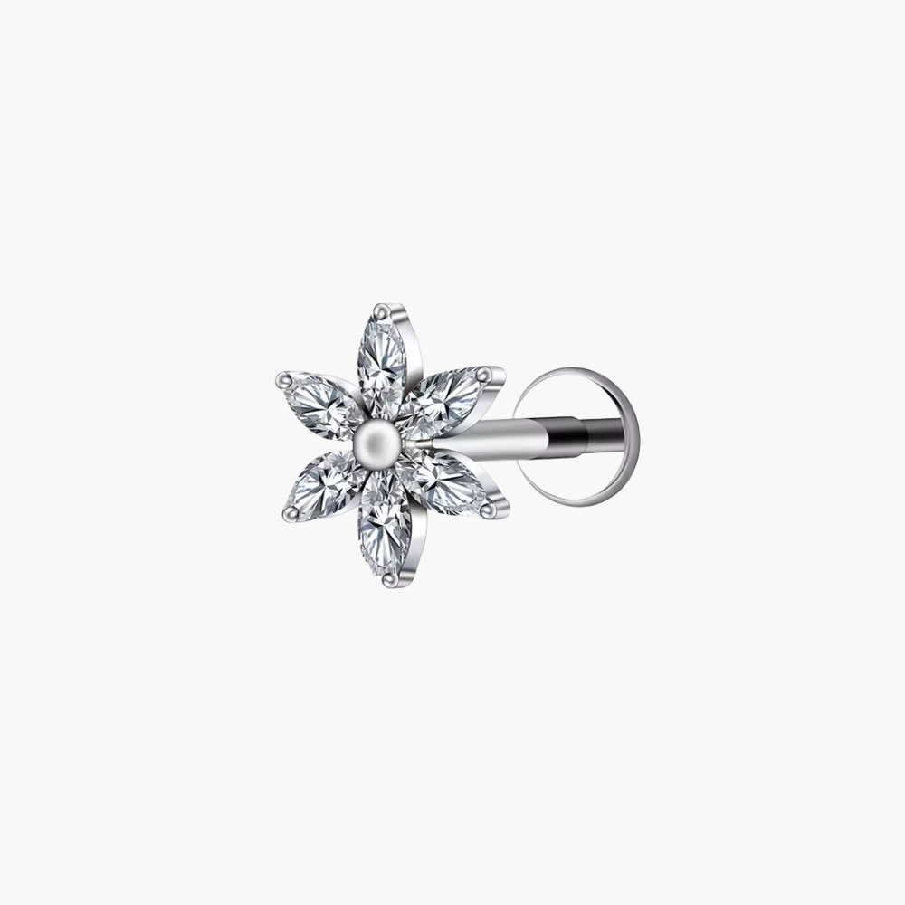 Marquise Flower Labret – Titanium CZ Floral Cartilage Stud