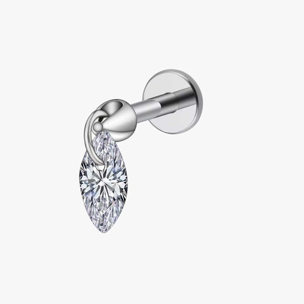 Floating Marquise CZ Dangle Stud – Titanium Flat Back Labret