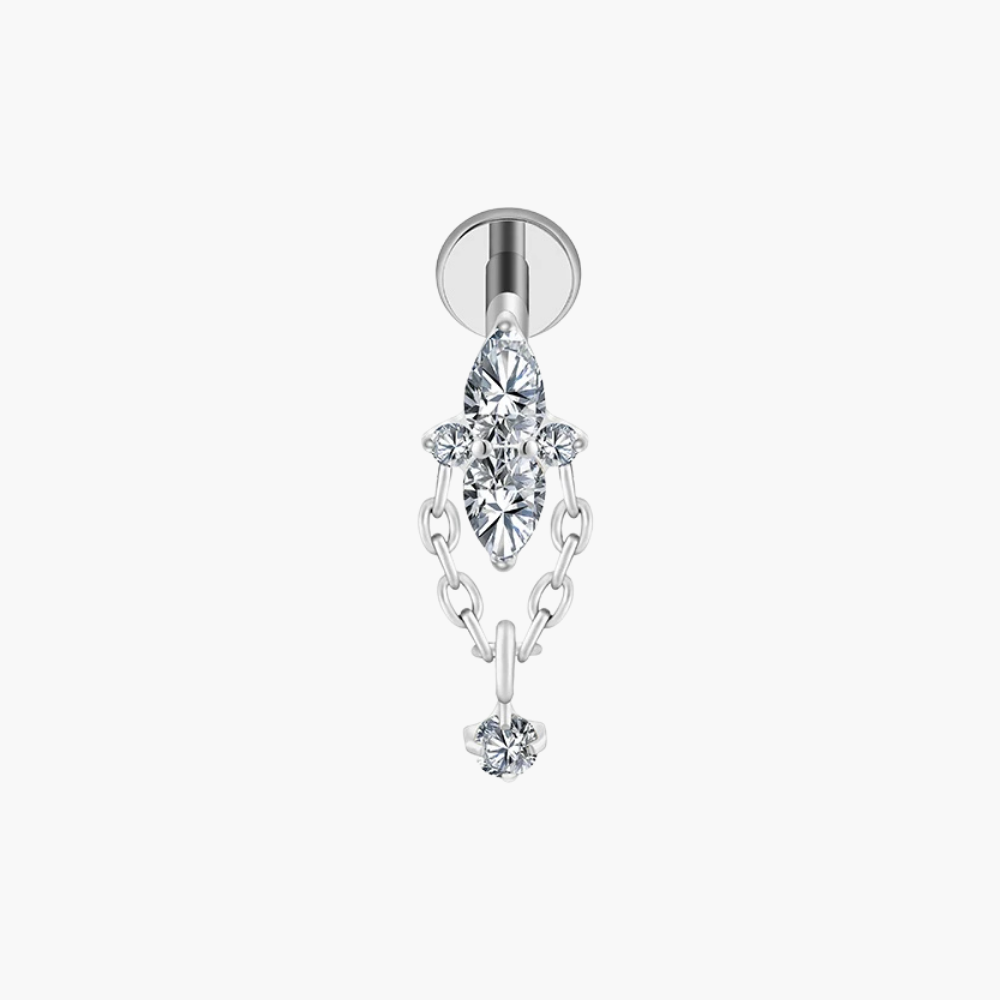 Star Flower Chain Dangle Stud 16G – Titanium CZ Helix Earring