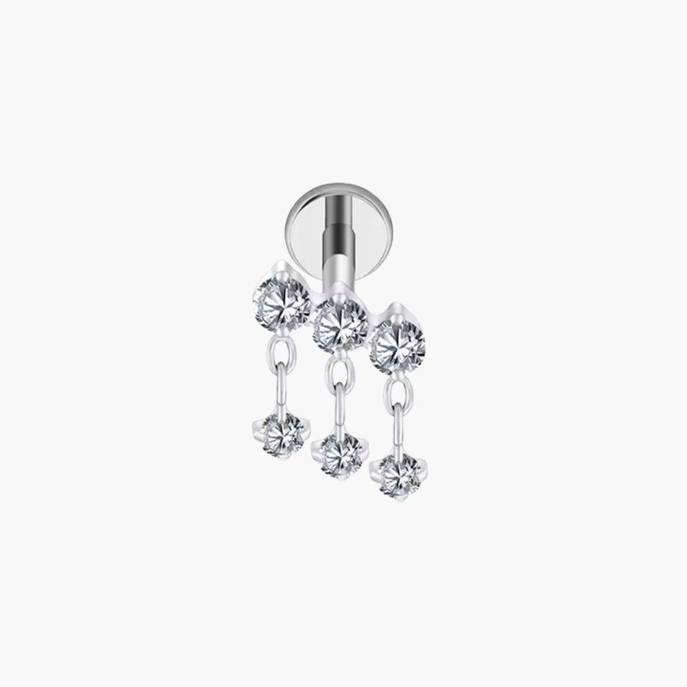 Floating Chain Dangle Helix Stud – Titanium Triple CZ Cartilage