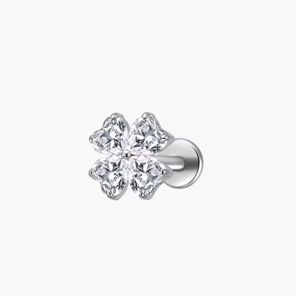 Heart CZ Flower Stud 16G – Titanium Flat Back Helix, Tragus & Conch Earring