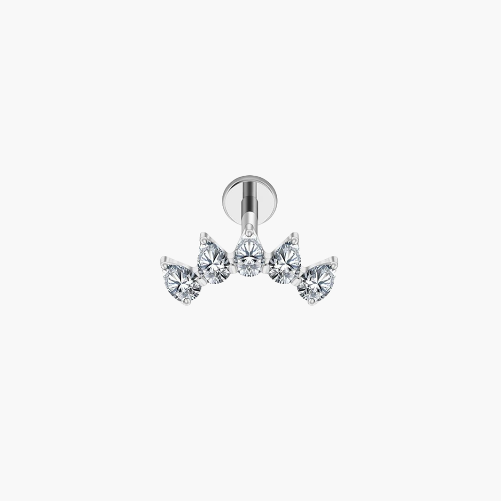 Pear Fan Crown Stud – Titanium CZ Crystal Cluster Labret