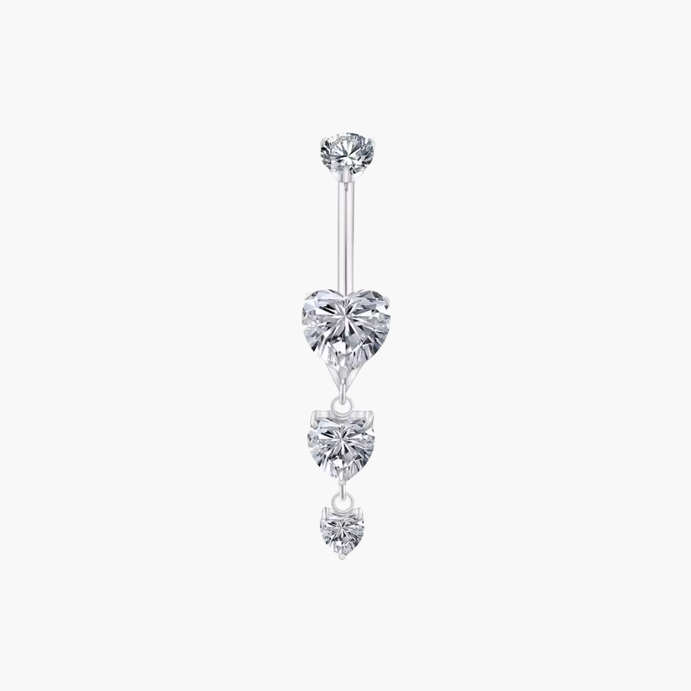 Triple Heart CZ Dangle Belly Ring – Titanium Romantic Navel Piercing