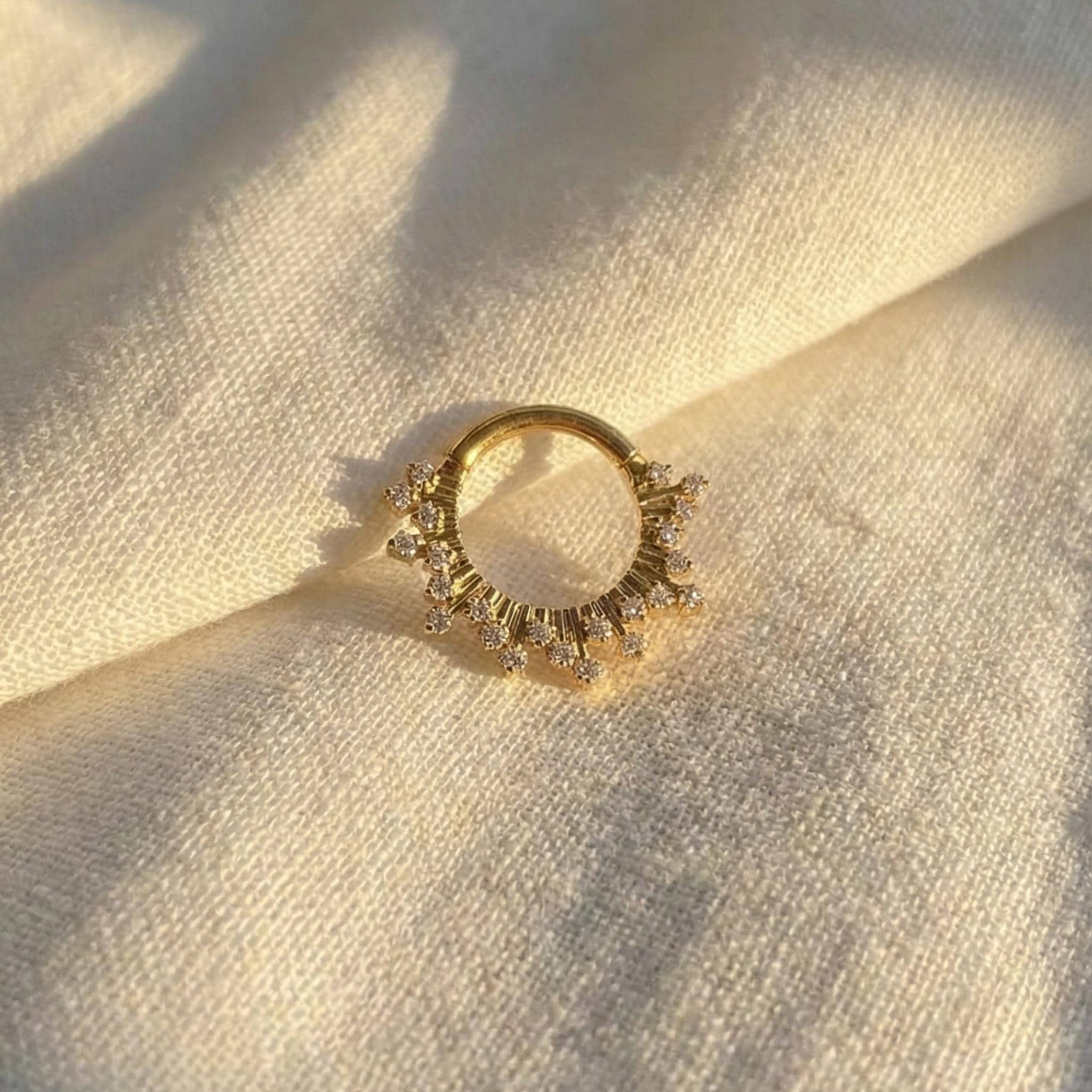 16G Titanium Sunburst Septum Clicker, Radiant CZ Daith Hoop, Hinged Segment Ring, Hypoallergenic Cartilage Piercing