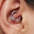 16G Titanium Moon and Star Septum Clicker, Celestial CZ Daith Hoop, Hinged Segment Ring, Hypoallergenic Cartilage Earring