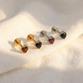 16G Titanium Heart CZ Flat Back Stud • Garnet Red Labret Earring for Helix, Cartilage & Tragus Piercings – Gothic Halloween Jewelry