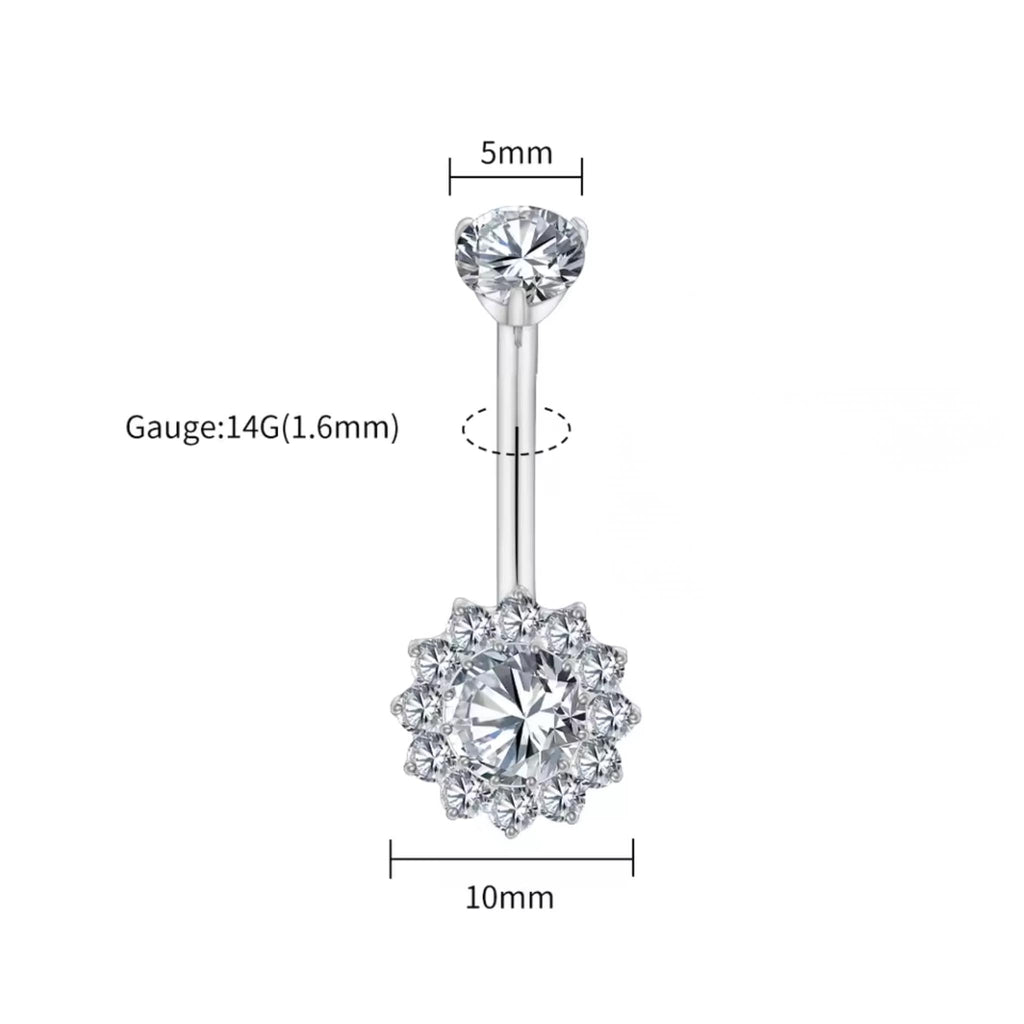 14G Titanium Halo Belly Ring, Opal Garnet CZ Navel Piercing, Luxurious Round Gem Body Jewelry, Curved Barbell ASTM F136