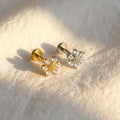 16G Titanium Mini Sunflower Stud, Dainty CZ Floral Cartilage Earring, Flat Back Helix Conch Piercing, Hypoallergenic Labret