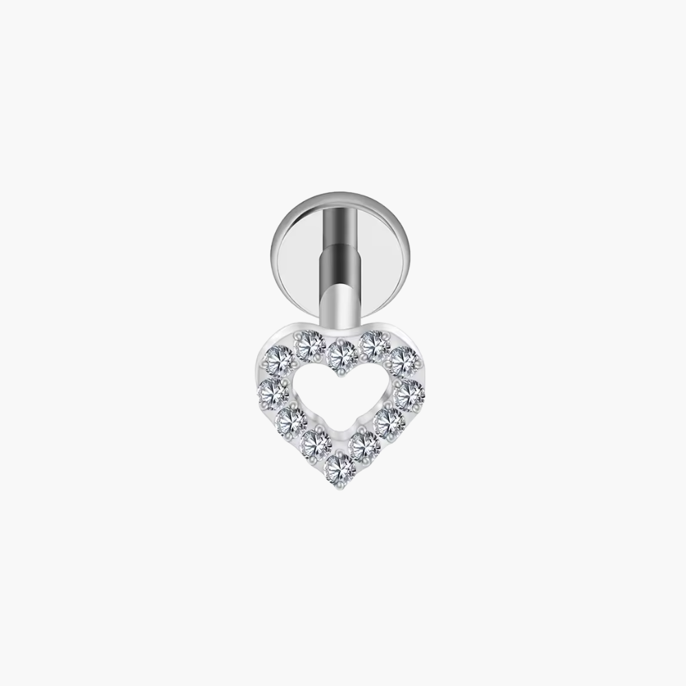 Open Heart CZ Push Pin Labret – Titanium Flat Back Helix & Conch Stud
